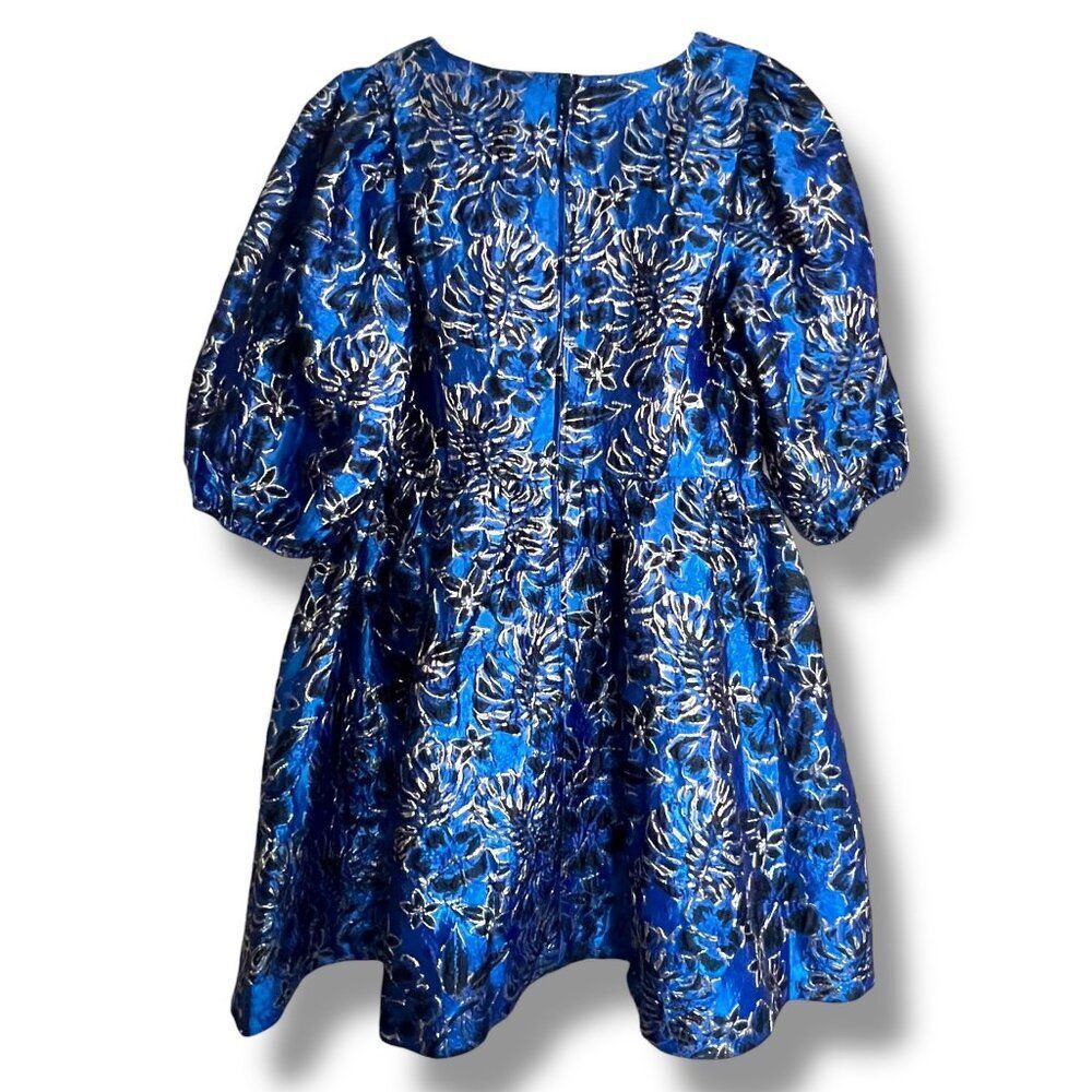 NWT Lilly Pulitzer CALYSSA DRESS Blue Grotto Twilight Floral Brocade Party Sz 16 - Picture 7 of 9